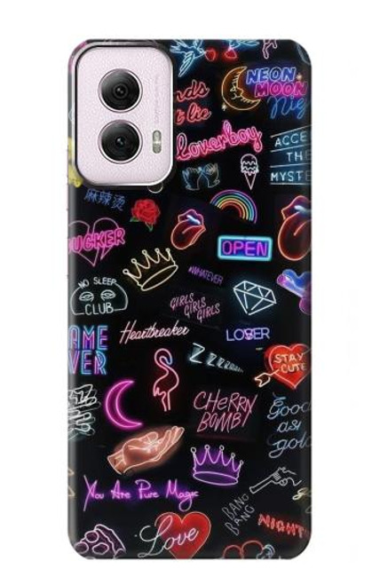 W3433 Vintage Neon Graphic Hard Case and Leather Flip Case For Motorola Moto G Power 5G (2024)