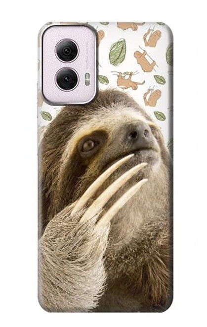 W3559 Sloth Pattern Hard Case and Leather Flip Case For Motorola Moto G Power 5G (2024)