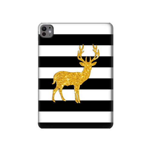 W2794 Black and White Striped Deer Gold Sparkles Tablet Hard Case For iPad Pro 11 (2024)