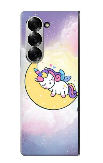 W3485 Cute Unicorn Sleep Hard Case and Leather Flip Case For Samsung Galaxy Z Fold 6