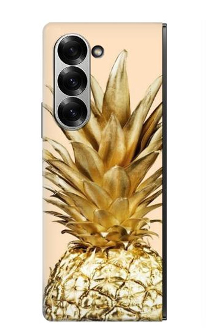 W3490 Gold Pineapple Hard Case and Leather Flip Case For Samsung Galaxy Z Fold 6