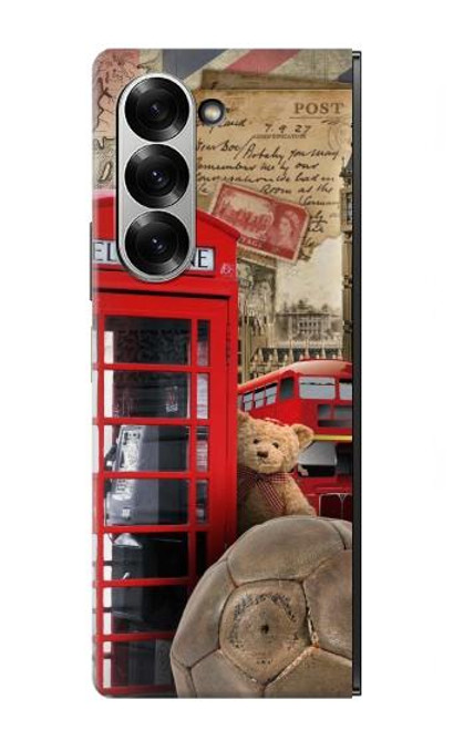 W3856 Vintage London British Hard Case and Leather Flip Case For Samsung Galaxy Z Fold 6