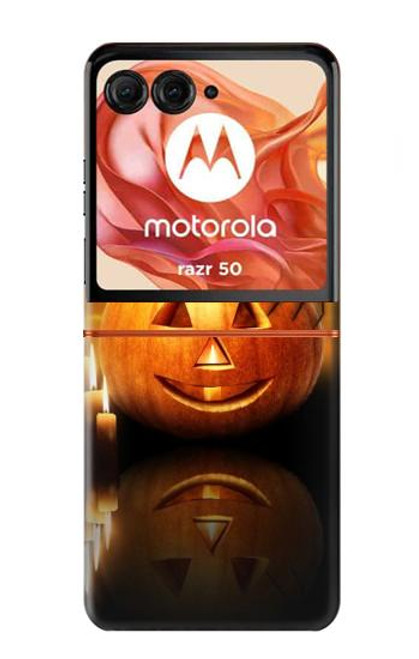 W1083 Pumpkin Spider Candles Halloween Hard Case and Leather Flip Case For Motorola Razr 50