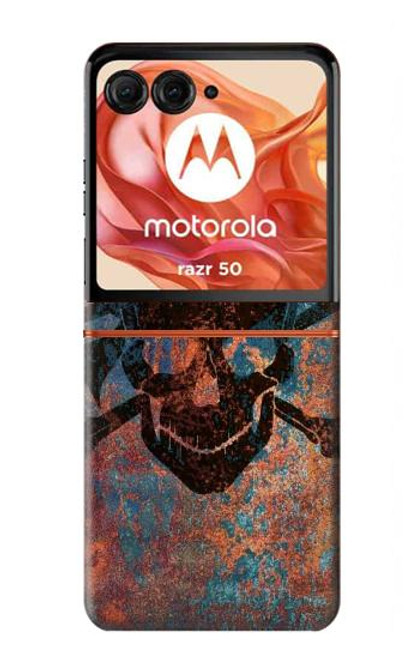 W3895 Pirate Skull Metal Hard Case and Leather Flip Case For Motorola Razr 50