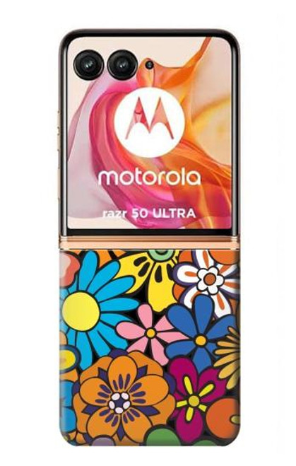 W3281 Colorful Hippie Flowers Pattern Hard Case and Leather Flip Case For Motorola Razr 50 Ultra