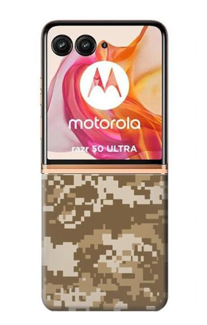 W3294 Army Desert Tan Coyote Camo Camouflage Hard Case and Leather Flip Case For Motorola Razr 50 Ultra