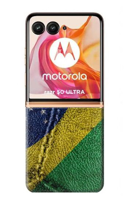 W3297 Brazil Flag Vintage Football Graphic Hard Case and Leather Flip Case For Motorola Razr 50 Ultra