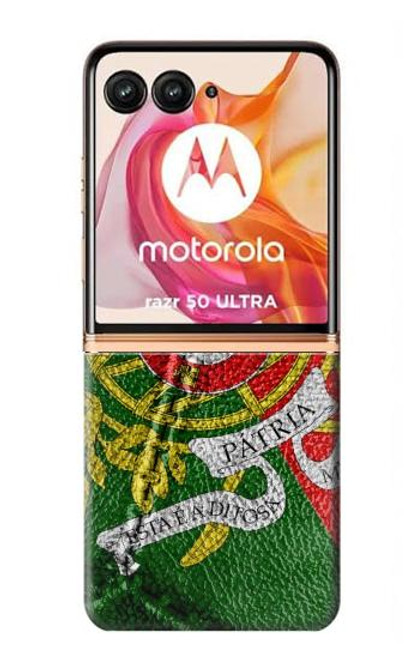 W3300 Portugal Flag Vintage Football Graphic Hard Case and Leather Flip Case For Motorola Razr 50 Ultra