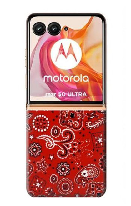 W3354 Red Classic Bandana Hard Case and Leather Flip Case For Motorola Razr 50 Ultra