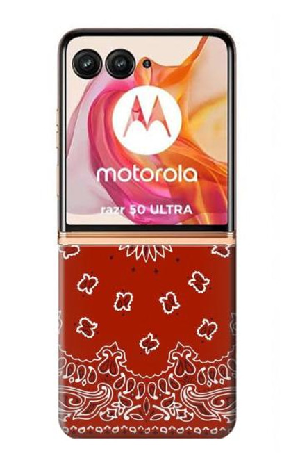 W3355 Bandana Red Pattern Hard Case and Leather Flip Case For Motorola Razr 50 Ultra