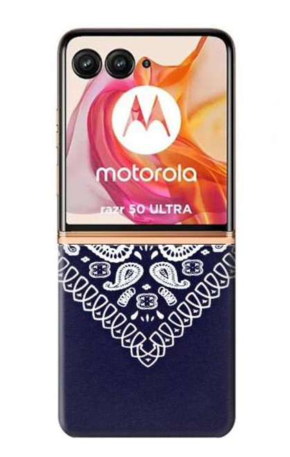 W3357 Navy Blue Bandana Pattern Hard Case and Leather Flip Case For Motorola Razr 50 Ultra