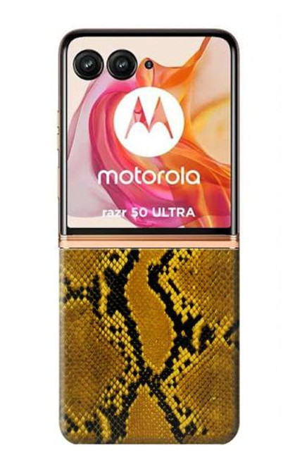 W3365 Yellow Python Skin Graphic Print Hard Case and Leather Flip Case For Motorola Razr 50 Ultra