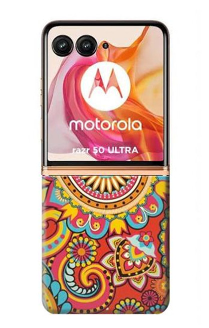 W3402 Floral Paisley Pattern Seamless Hard Case and Leather Flip Case For Motorola Razr 50 Ultra