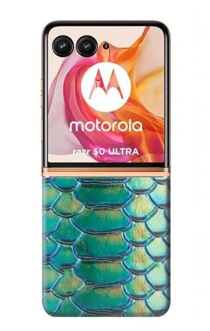 W3414 Green Snake Scale Graphic Print Hard Case and Leather Flip Case For Motorola Razr 50 Ultra