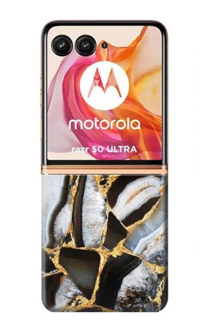 W3419 Gold Marble Graphic Print Hard Case and Leather Flip Case For Motorola Razr 50 Ultra