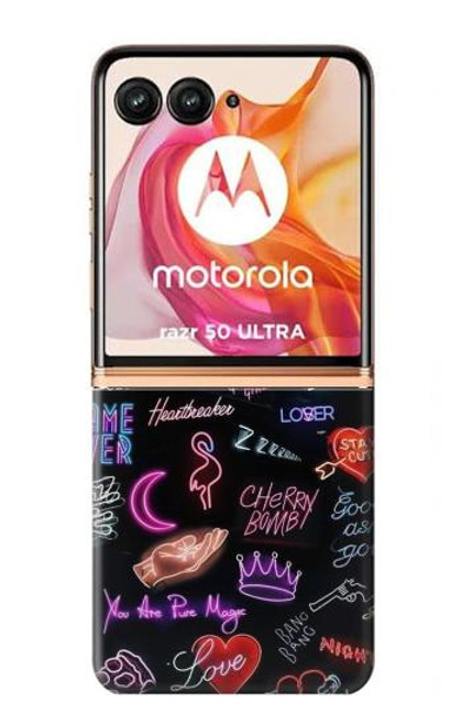 W3433 Vintage Neon Graphic Hard Case and Leather Flip Case For Motorola Razr 50 Ultra