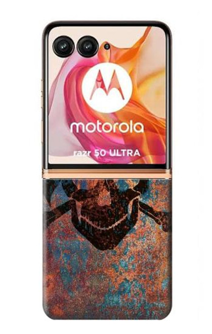 W3895 Pirate Skull Metal Hard Case and Leather Flip Case For Motorola Razr 50 Ultra