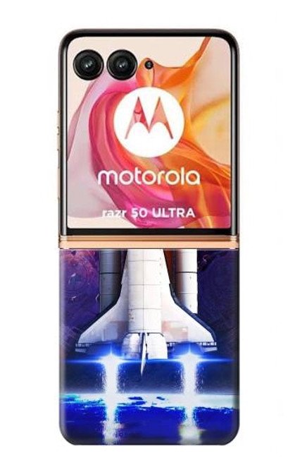 W3913 Colorful Nebula Space Shuttle Hard Case and Leather Flip Case For Motorola Razr 50 Ultra