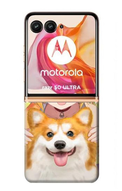 W3918 Baby Corgi Dog Corgi Girl Candy Hard Case and Leather Flip Case For Motorola Razr 50 Ultra