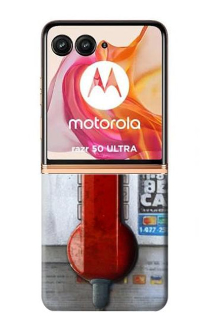 W3925 Collage Vintage Pay Phone Hard Case and Leather Flip Case For Motorola Razr 50 Ultra