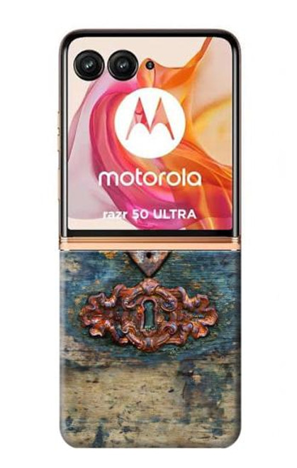 W3955 Vintage Keyhole Weather Door Hard Case and Leather Flip Case For Motorola Razr 50 Ultra