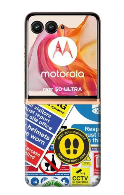 W3960 Safety Signs Sticker Collage Hard Case and Leather Flip Case For Motorola Razr 50 Ultra