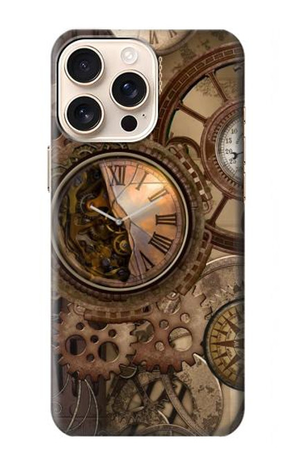 W3927 Compass Clock Gage Steampunk Hard Case and Leather Flip Case For iPhone 16 pro