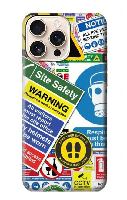 W3960 Safety Signs Sticker Collage Hard Case and Leather Flip Case For iPhone 16 pro max