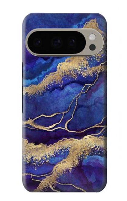 W3906 Navy Blue Purple Marble Hard Case and Leather Flip Case For Google Pixel 9 Pro