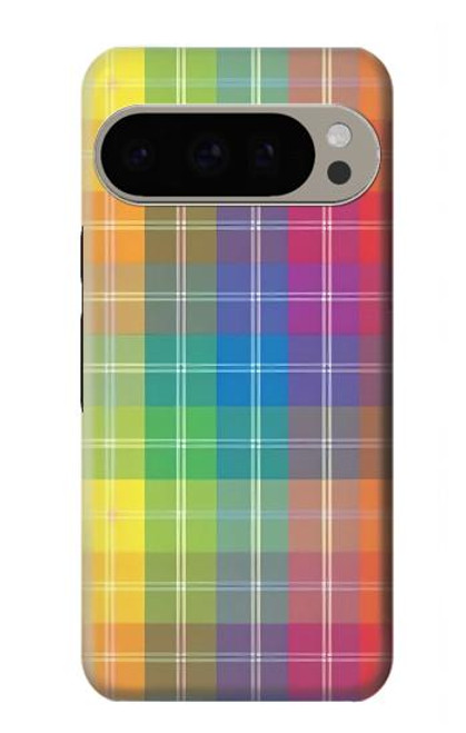 W3942 LGBTQ Rainbow Plaid Tartan Hard Case and Leather Flip Case For Google Pixel 9 Pro