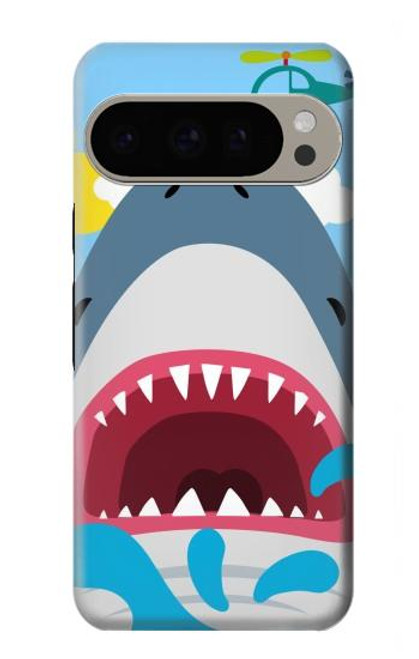 W3947 Shark Helicopter Cartoon Hard Case and Leather Flip Case For Google Pixel 9 Pro