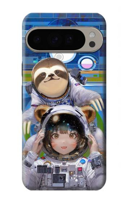 W3915 Raccoon Girl Baby Sloth Astronaut Suit Hard Case and Leather Flip Case For Google Pixel 9 Pro XL