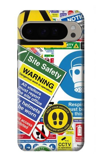 W3960 Safety Signs Sticker Collage Hard Case and Leather Flip Case For Google Pixel 9 Pro XL