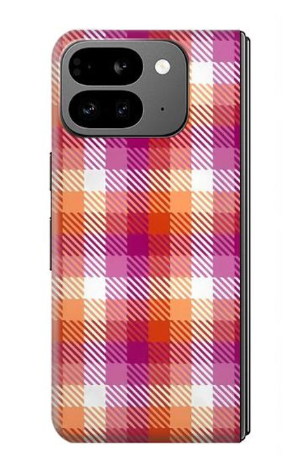 W3941 LGBT Lesbian Pride Flag Plaid Hard Case and Leather Flip Case For Google Pixel 9 Pro Fold