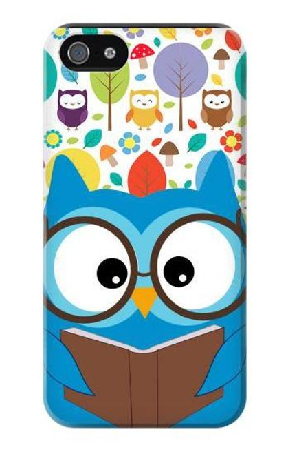 W2521 Cute Nerd Owl Cartoon Hard Case and Leather Flip Case For iPhone 5 5S SE
