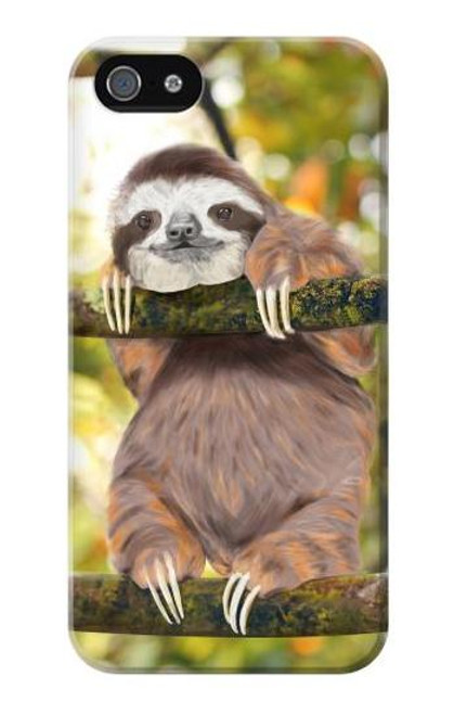 W3138 Cute Baby Sloth Paint Hard Case and Leather Flip Case For iPhone 5 5S SE