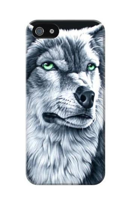W0123 Grim White Wolf Hard Case and Leather Flip Case For iPhone 5C
