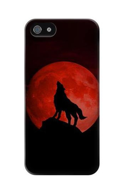 W2955 Wolf Howling Red Moon Hard Case and Leather Flip Case For iPhone 5C