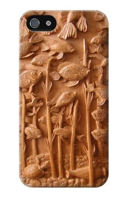 W1307 Fish Wood Carving Graphic Printed Hard Case and Leather Flip Case For iPhone 4 4S