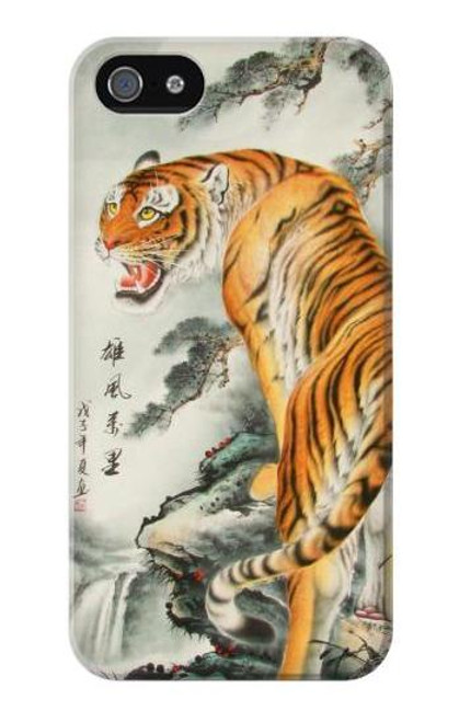 W1934 Chinese Tiger Painting Hard Case and Leather Flip Case For iPhone 4 4S