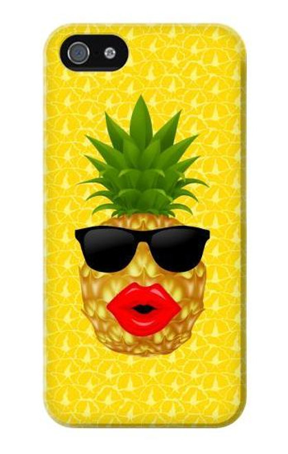 W2443 Funny Pineapple Sunglasses Kiss Hard Case and Leather Flip Case For iPhone 4 4S