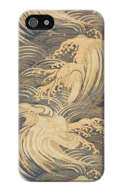 W2680 Japan Art Obi With Stylized Waves Hard Case and Leather Flip Case For iPhone 4 4S