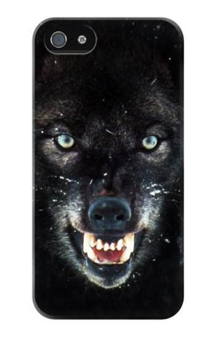 W2823 Black Wolf Blue Eyes Face Hard Case and Leather Flip Case For iPhone 4 4S