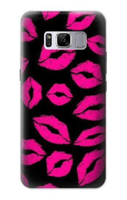 W2933 Pink Lips Kisses on Black Hard Case and Leather Flip Case For Samsung Galaxy S8 Plus