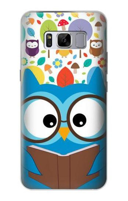 W2521 Cute Nerd Owl Cartoon Hard Case and Leather Flip Case For Samsung Galaxy S8