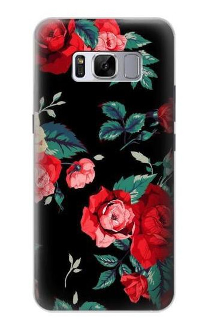 W3112 Rose Floral Pattern Black Hard Case and Leather Flip Case For Samsung Galaxy S8