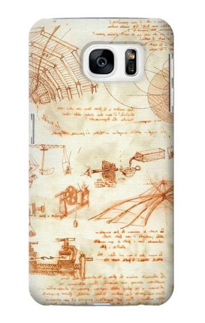 W0566 Technical Drawing Da Vinci Hard Case and Leather Flip Case For Samsung Galaxy S7