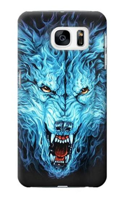 W0752 Blue Fire Grim Wolf Hard Case and Leather Flip Case For Samsung Galaxy S7