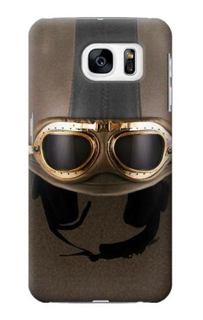 W2645 Vintage Brown Goggles Motorcycle Helmet Hard Case and Leather Flip Case For Samsung Galaxy S7