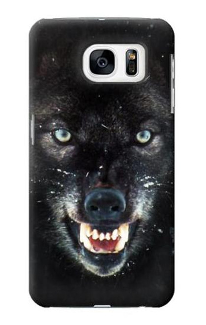 W2823 Black Wolf Blue Eyes Face Hard Case and Leather Flip Case For Samsung Galaxy S7